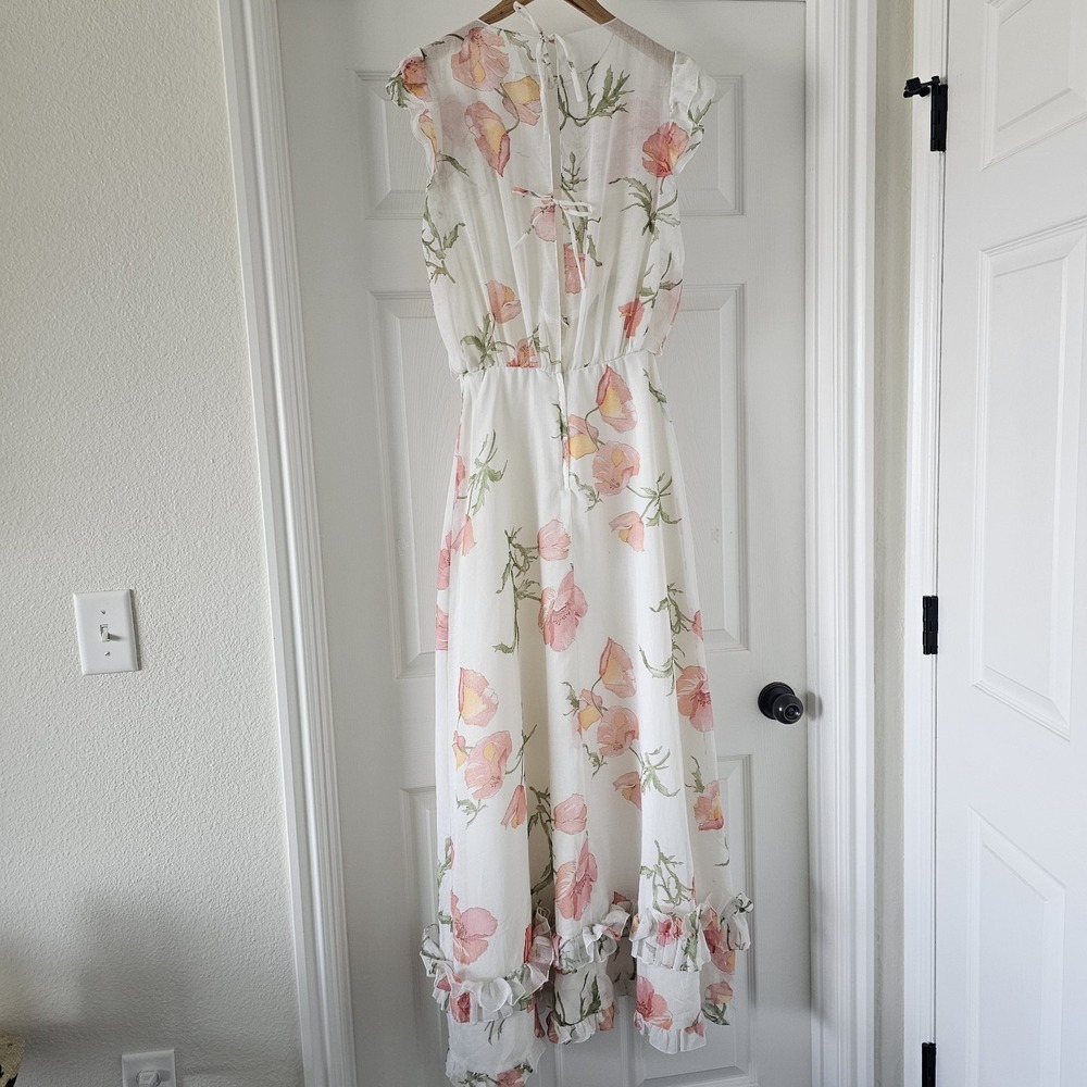 1970s 70s Vintage Dessy Creations Illusion Bodice Maxi Dress Poppy Floral #14 - Picture 7 of 16